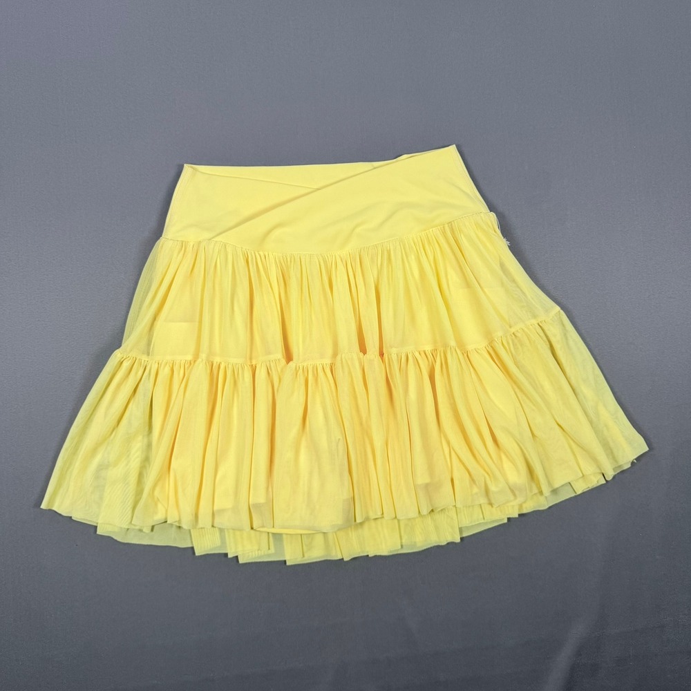 Blogilates Womens M Yellow Recycled Poly Ballerina Skort Tiered Mesh Pockets New